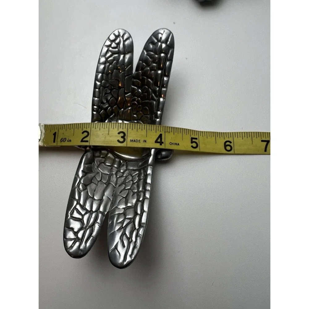 THREE  Silver Metal  Trays DRAGONFLY  LADY BUG  BUTTERFLY Candle Holder Dishes